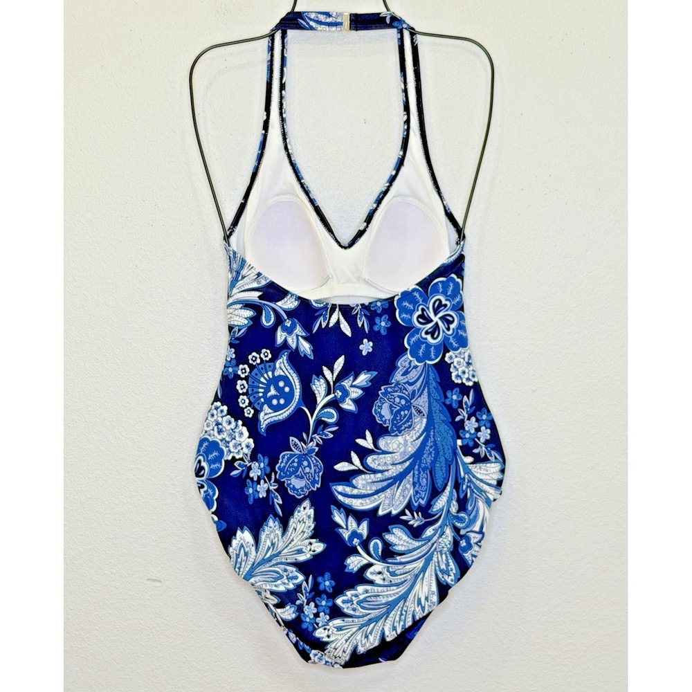 Lauren Ralph Lauren One Piece Swimsuit Size 10 Blue Floral Studs Padded Slimming - Picture 5 of 9